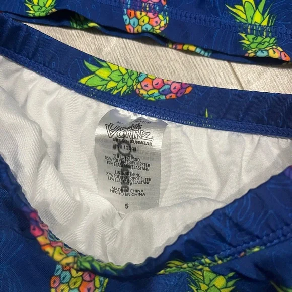 UVSkinz Girls' Pineapple Blue Rashguard Swim Set - Picture 3 of 4